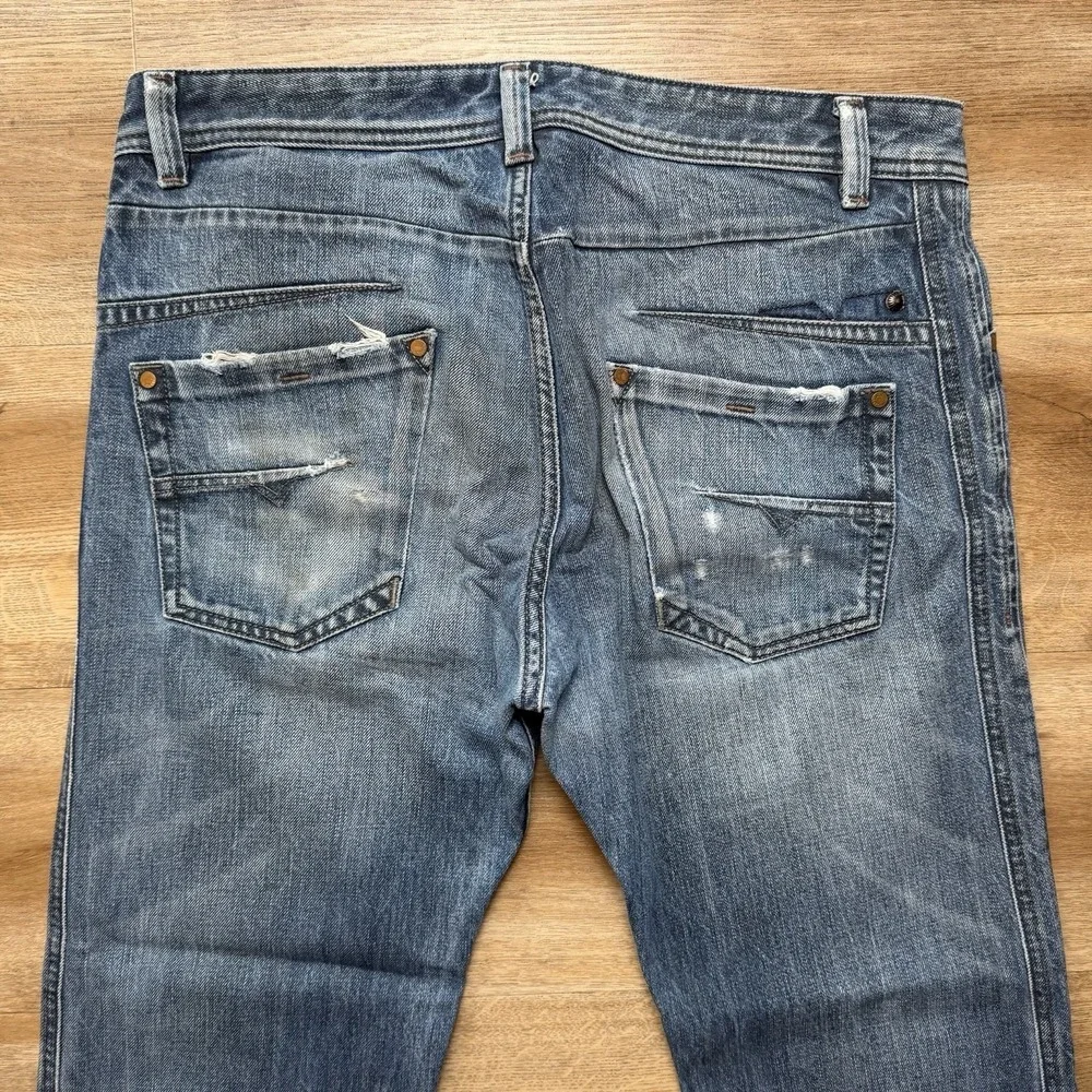 Diesel Darron Jeans Men 33x27 Blue Slim Tapered Distressed Dark Wash (Hemmed)